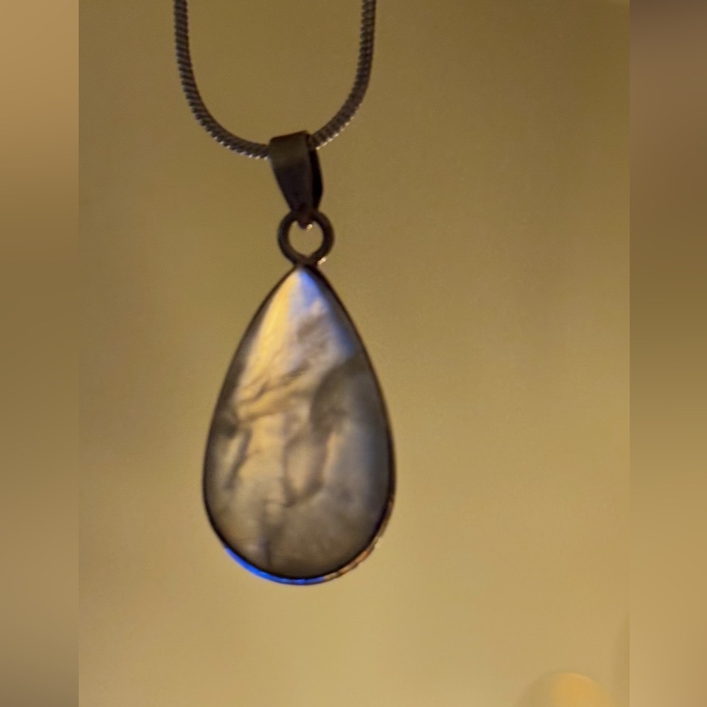 Sterling Silver Teardrop Prehnite Pendant Necklace